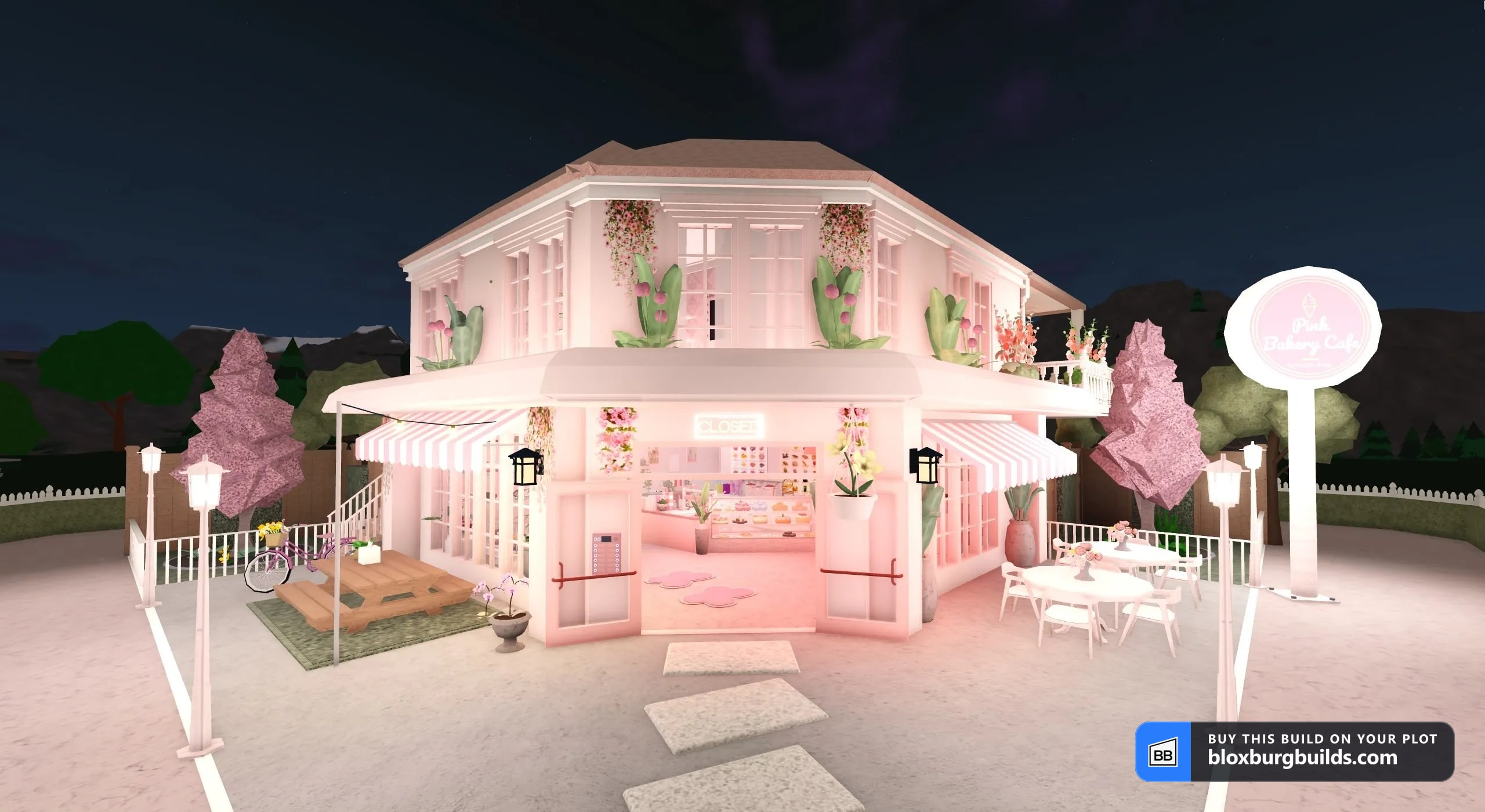 Bloxburg business build - Pink Bakery Cafe, view 1