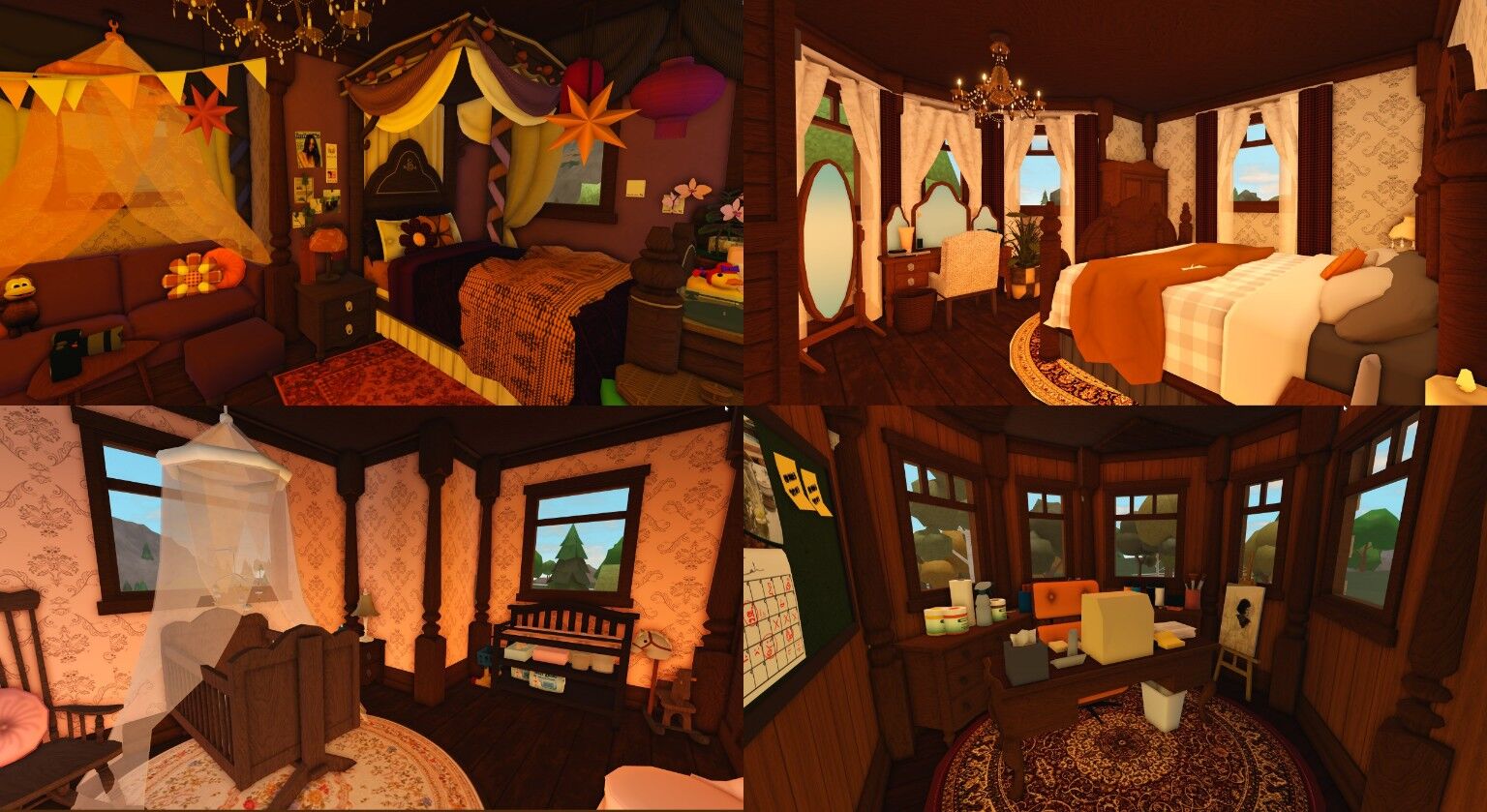 Twin Turret Estate bedrooms decorated with warm autumn colours, bunting and star lanterns